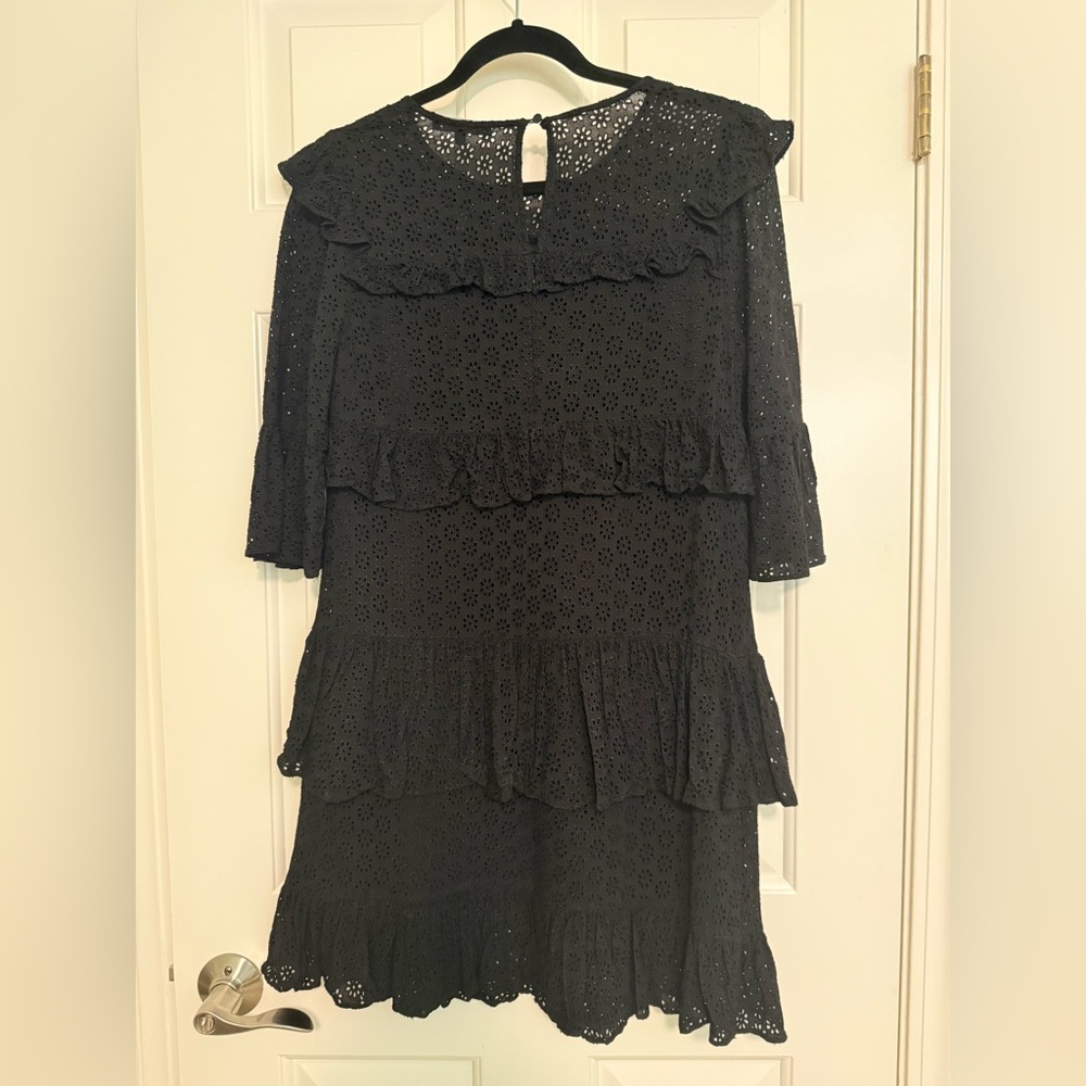 Madewell Black Eyelet Waterlily Ruffle Tiered Dress - Size 2